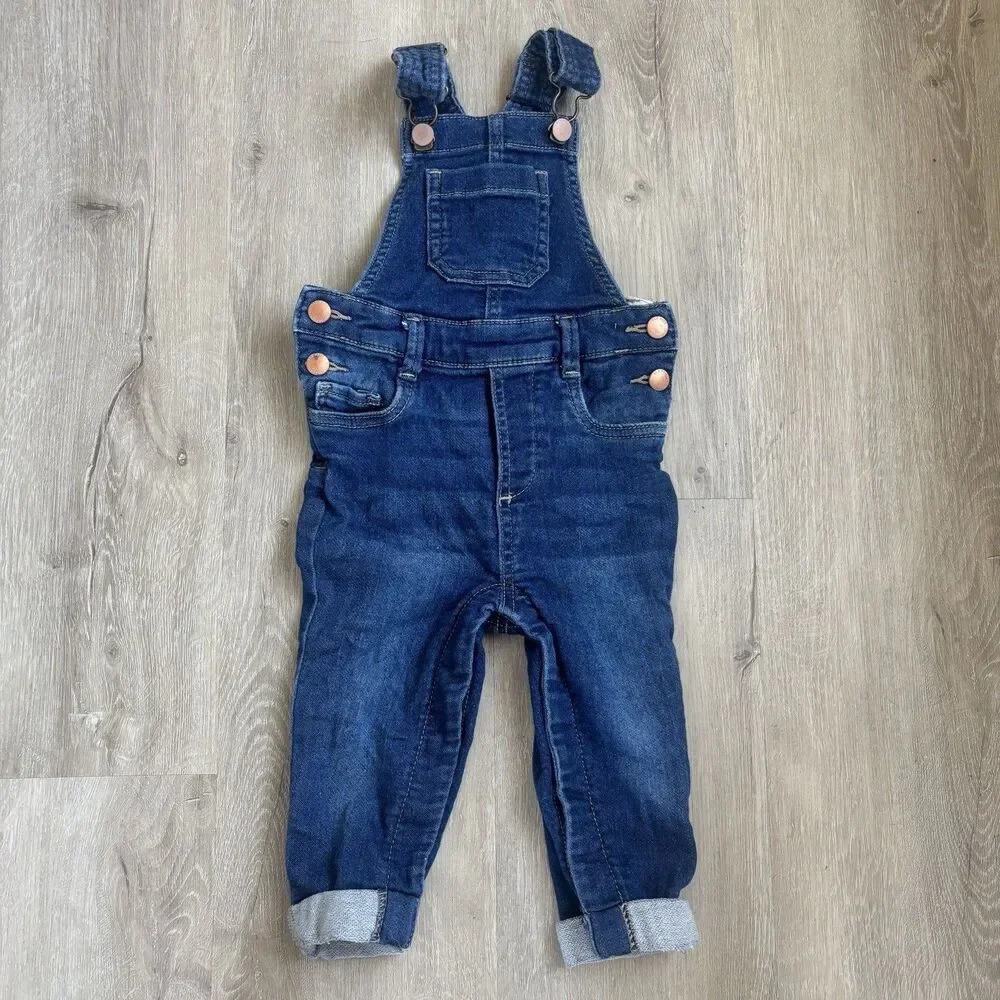 Old Navy Toddler Denim Overalls Jean 2T Baby Boy Girl Knit Soft Adjustable Strap